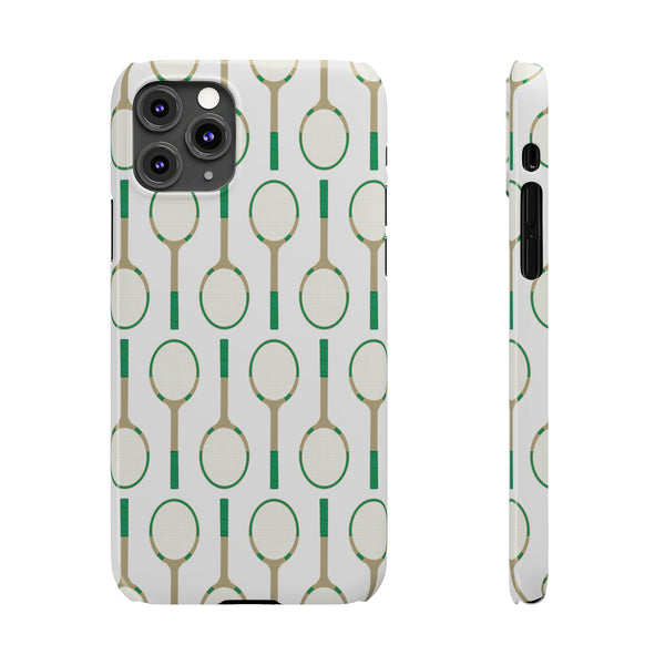 Vintage Tennis Racket in Green Phone Case Slim and Sleek, Preppy and Classic, Impact Resistant Shell