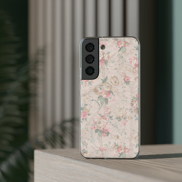 Flexible Phone Case in Romantic Floral Print - Beige, Neutral Tones