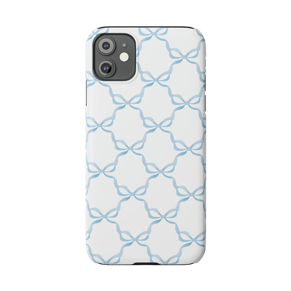 Coquette blue and white, loveshackfancy inspired, preppy bow print Phone Case Slim and Sleek, all iPhone 15 14 Plus Pro Max 13