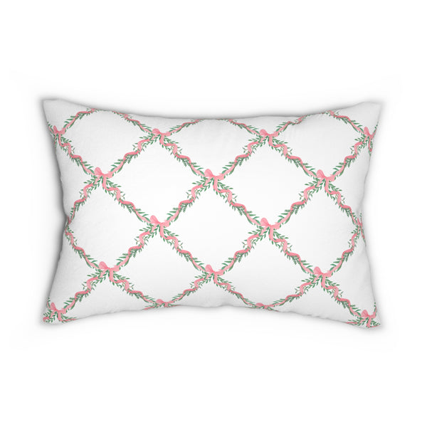 Decorative Lumbar Pillow Lattice Floral Bow,  Preppy Accent with insert , 14" x 20"