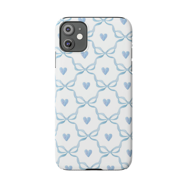 Bow and Heart Collab Print, Coquette blue and white, loveshackfancy inspired