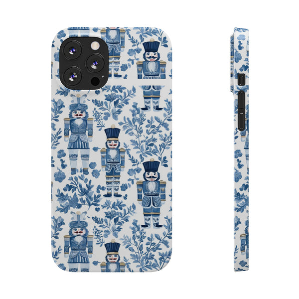 Slim Phone Case - Chinoiserie Holiday Nutcracker Blue and White Toile Protective Phone Case