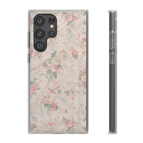 Flexible Phone Case in Romantic Floral Print - Beige, Neutral Tones