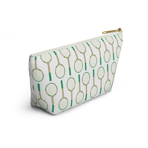 Vintage Tennis Racket in Green Preppy Pattern- Accessory Zip Pouch Available in Two Sizes