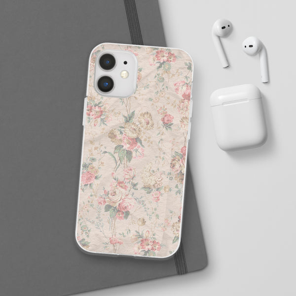 Flexible Phone Case in Romantic Floral Print - Beige, Neutral Tones