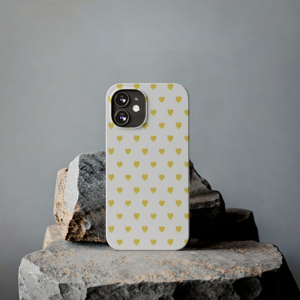 Preppy Hearts in Yellow, Heart Pattern,  Preppy Gift summer iPhone Case, Samsung Slim and Sleek, Classic, Impact Resistant Shell