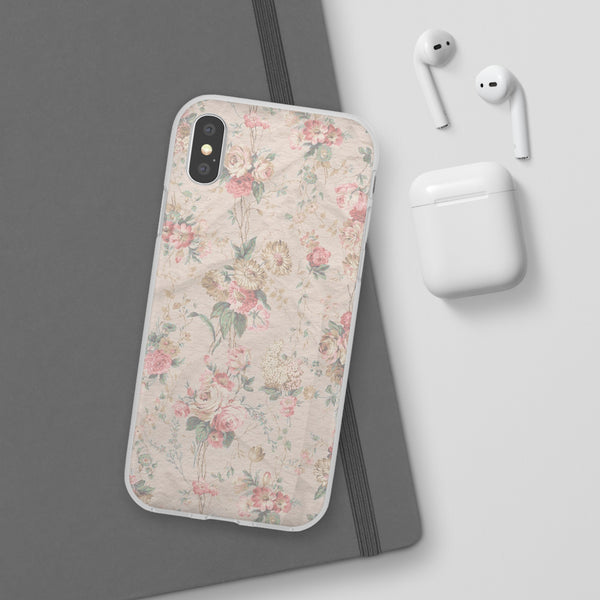 Flexible Phone Case in Romantic Floral Print - Beige, Neutral Tones