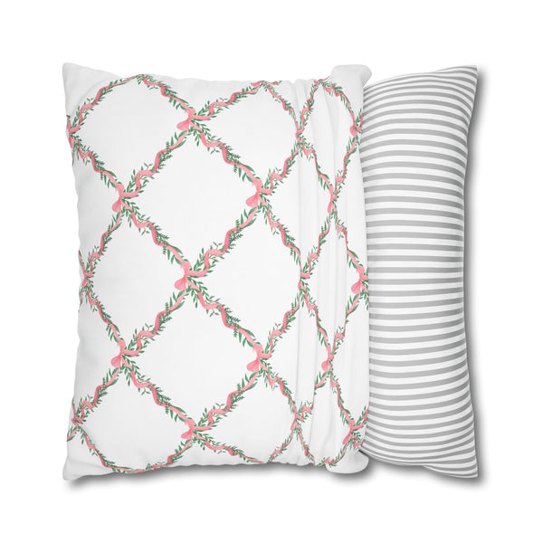 Pillow Cover Large Sham, Watercolor Lattice Floral Pink Bow  Loveshackfancy inspired, (insert not included) choose from 24" or 26" square