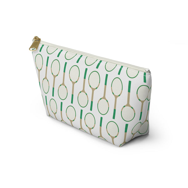 Vintage Tennis Racket in Green Preppy Pattern- Accessory Zip Pouch Available in Two Sizes