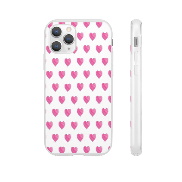 Flexible Phone Case - Preppy Hearts Watercolor Pink - Clear Shell pink Hearts - your case color will show through