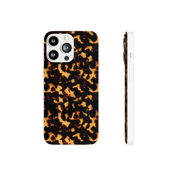 Flexible Phone Case - Tortoise Print Chic Spots leopard in classic neutral phones iphone Samsung clear access to all ports and functions