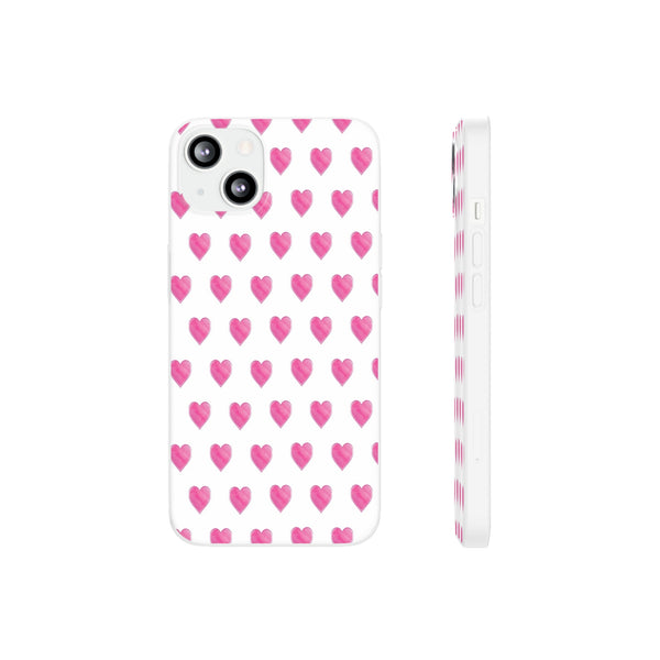 Flexible Phone Case - Preppy Hearts Watercolor Pink - Clear Shell pink Hearts - your case color will show through