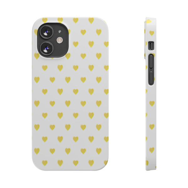 Preppy Hearts in Yellow, Heart Pattern,  Preppy Gift summer iPhone Case, Samsung Slim and Sleek, Classic, Impact Resistant Shell