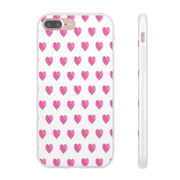 Flexible Phone Case - Preppy Hearts Watercolor Pink - Clear Shell pink Hearts - your case color will show through