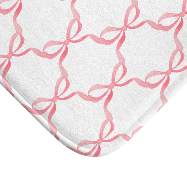 Bath Mat Watercolor Pink Bows Pattern, two sizes, anti-slip back