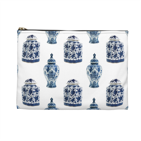 Chinoiserie Floral Blue Pattern - Accessory Pouch Available in Two Sizes