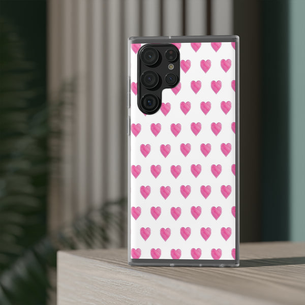 Flexible Phone Case - Preppy Hearts Watercolor Pink - Clear Shell pink Hearts - your case color will show through