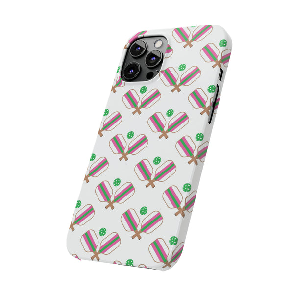 Pickle Ball Pickleball Lover Phone Case, Samsung,  iPhone Case Slim and Sleek, Preppy and Classic, Impact Resistant Shell Pink & Green