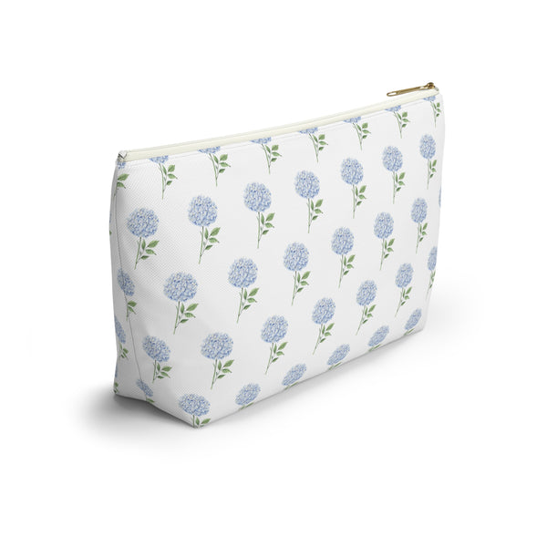 Blue Hydrangea Pattern - Accessory Pouch Zip Closure Available in Two Sizes