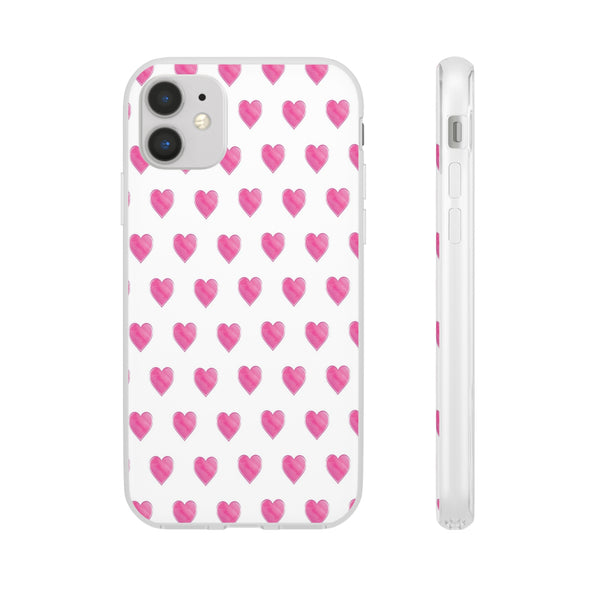 Flexible Phone Case - Preppy Hearts Watercolor Pink - Clear Shell pink Hearts - your case color will show through
