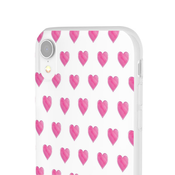 Flexible Phone Case - Preppy Hearts Watercolor Pink - Clear Shell pink Hearts - your case color will show through