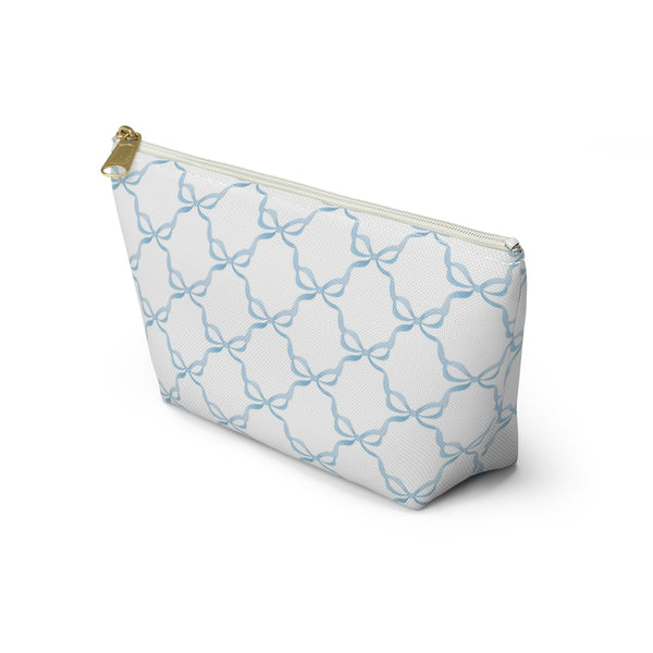 Preppy Watercolor Blue Bows - Accessory Zip Pouch Available in Two Sizes