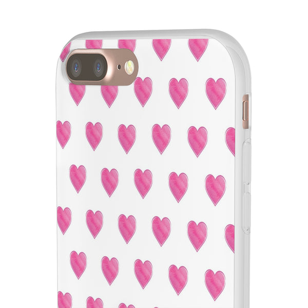 Flexible Phone Case - Preppy Hearts Watercolor Pink - Clear Shell pink Hearts - your case color will show through