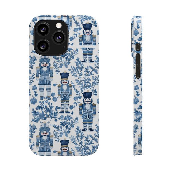 Slim Phone Case - Chinoiserie Holiday Nutcracker Blue and White Toile Protective Phone Case
