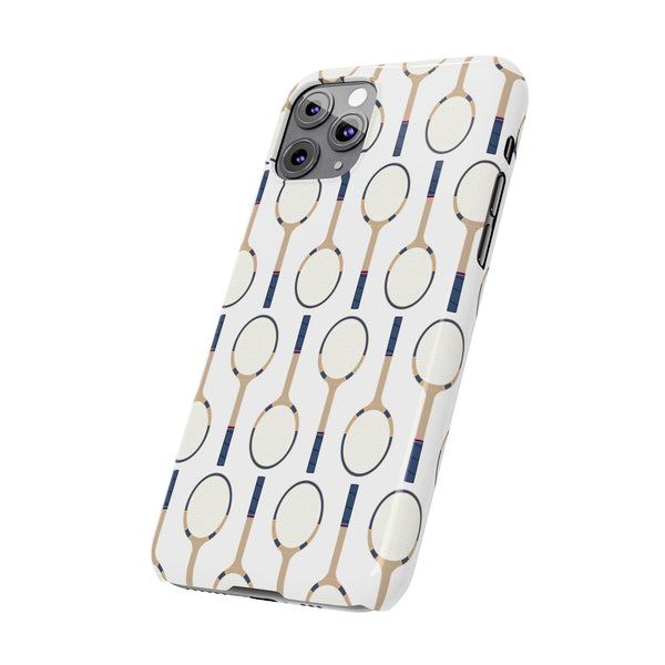 Vintage Tennis Racket in Navy  Phone Case Slim and Sleek, Preppy and Classic, Impact Resistant Shell