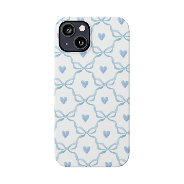 Bow and Heart Collab Print, Coquette blue and white, loveshackfancy inspired