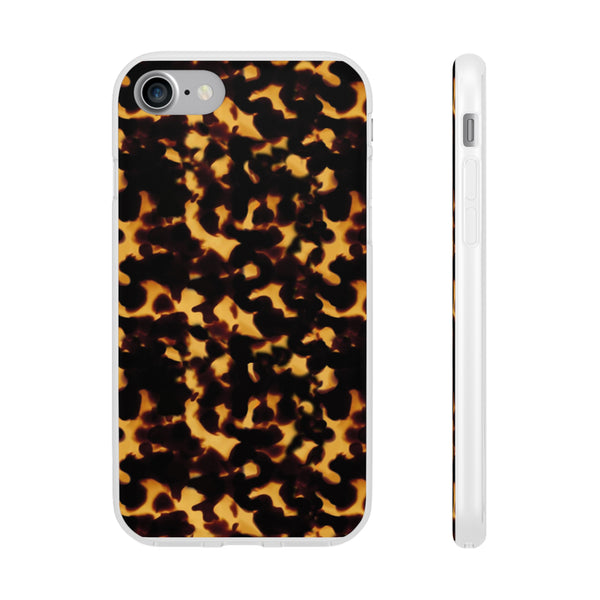Flexible Phone Case - Tortoise Print Chic Spots leopard in classic neutral phones iphone Samsung clear access to all ports and functions