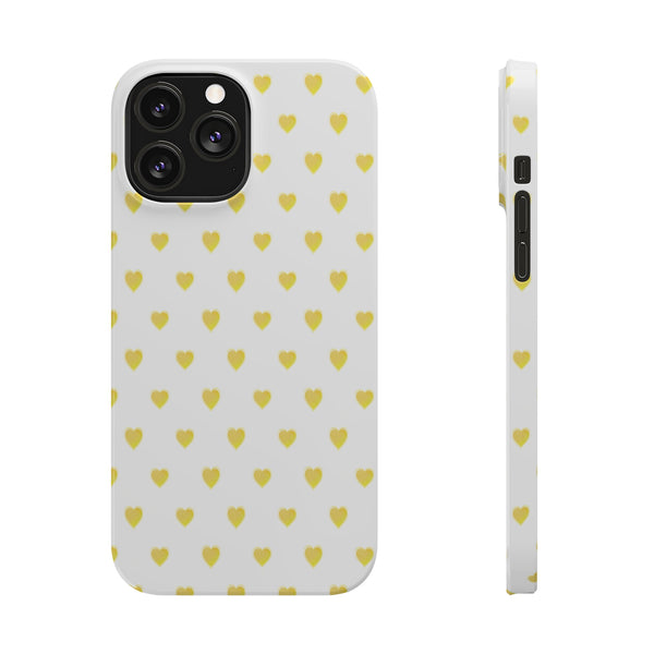 Preppy Hearts in Yellow, Heart Pattern,  Preppy Gift summer iPhone Case, Samsung Slim and Sleek, Classic, Impact Resistant Shell