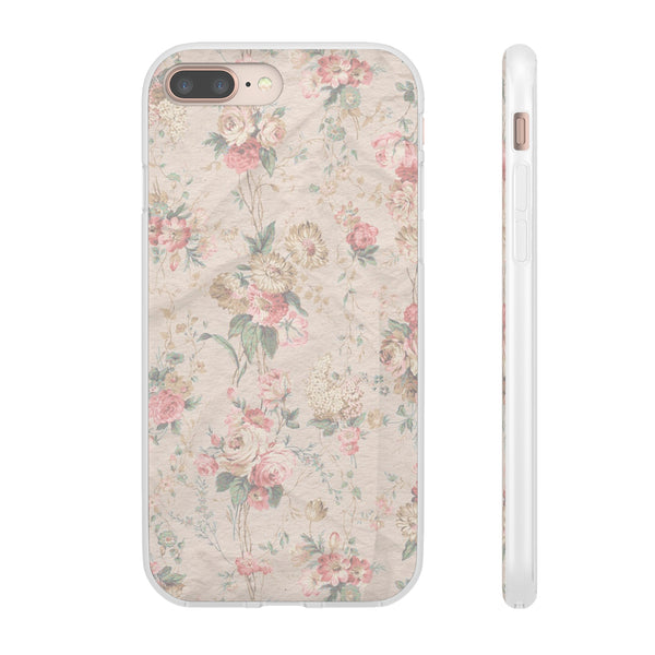 Flexible Phone Case in Romantic Floral Print - Beige, Neutral Tones