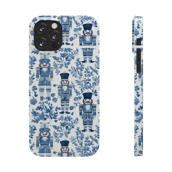 Slim Phone Case - Chinoiserie Holiday Nutcracker Blue and White Toile Protective Phone Case