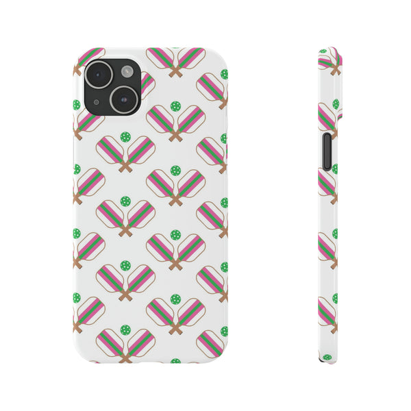 Pickle Ball Pickleball Lover Phone Case, Samsung,  iPhone Case Slim and Sleek, Preppy and Classic, Impact Resistant Shell Pink & Green