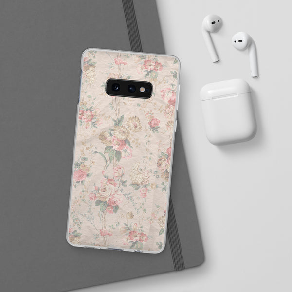 Flexible Phone Case in Romantic Floral Print - Beige, Neutral Tones