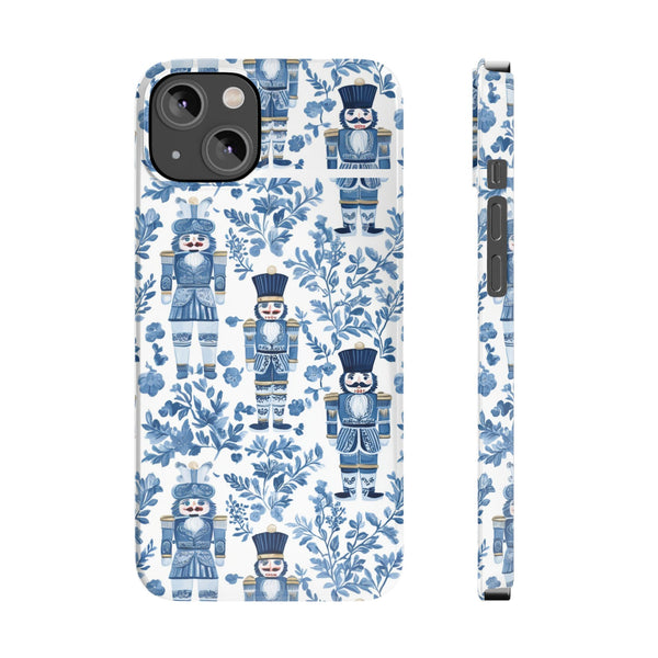 Slim Phone Case - Chinoiserie Holiday Nutcracker Blue and White Toile Protective Phone Case