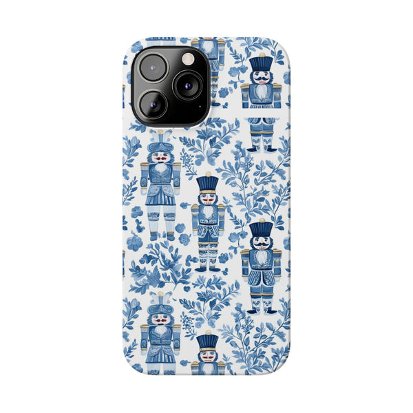 Slim Phone Case - Chinoiserie Holiday Nutcracker Blue and White Toile Protective Phone Case
