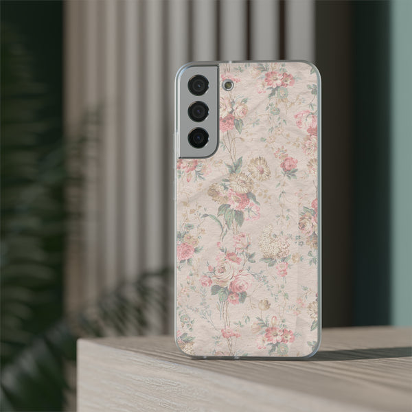 Flexible Phone Case in Romantic Floral Print - Beige, Neutral Tones