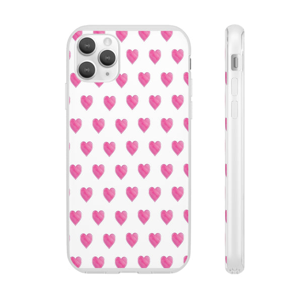 Flexible Phone Case - Preppy Hearts Watercolor Pink - Clear Shell pink Hearts - your case color will show through