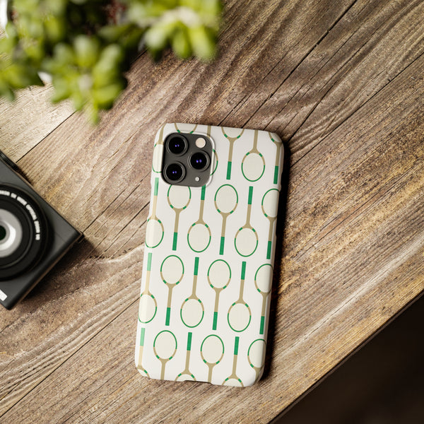 Vintage Tennis Racket in Green Phone Case Slim and Sleek, Preppy and Classic, Impact Resistant Shell