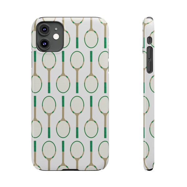 Vintage Tennis Racket in Green Phone Case Slim and Sleek, Preppy and Classic, Impact Resistant Shell