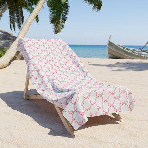 Bath or Beach Towel in Preppy Pink Bows with  - Two Sizes