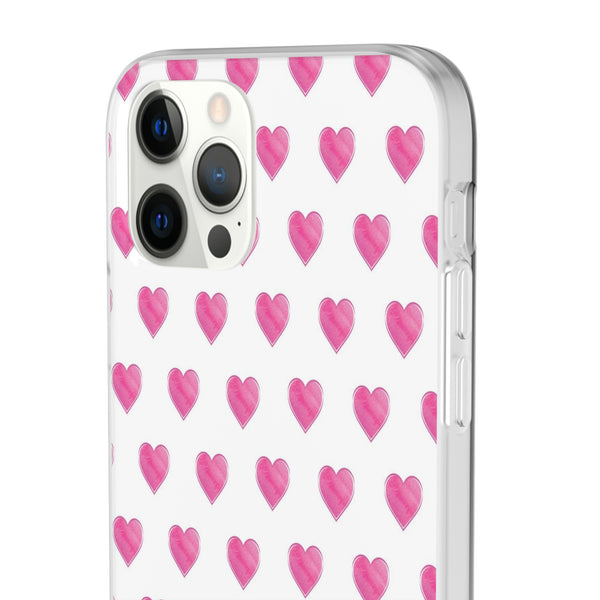 Flexible Phone Case - Preppy Hearts Watercolor Pink - Clear Shell pink Hearts - your case color will show through
