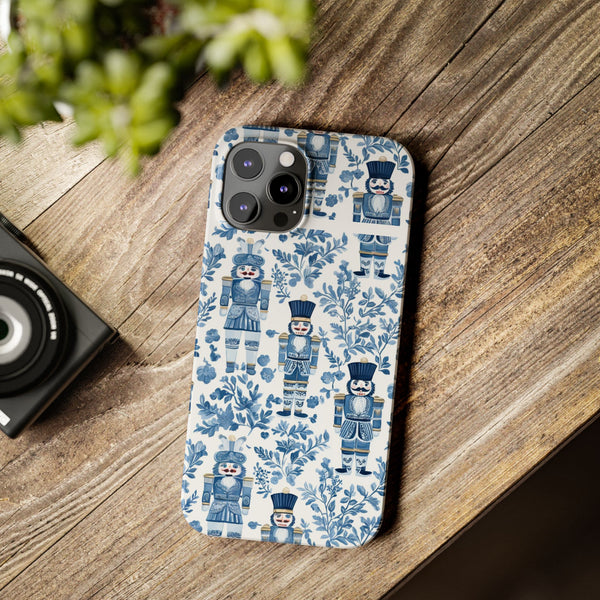 Slim Phone Case - Chinoiserie Holiday Nutcracker Blue and White Toile Protective Phone Case
