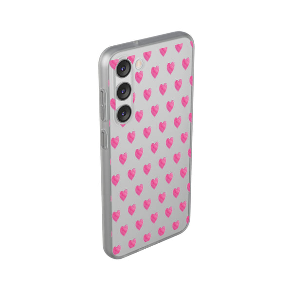 Flexible Phone Case - Preppy Hearts Watercolor Pink - Clear Shell pink Hearts - your case color will show through