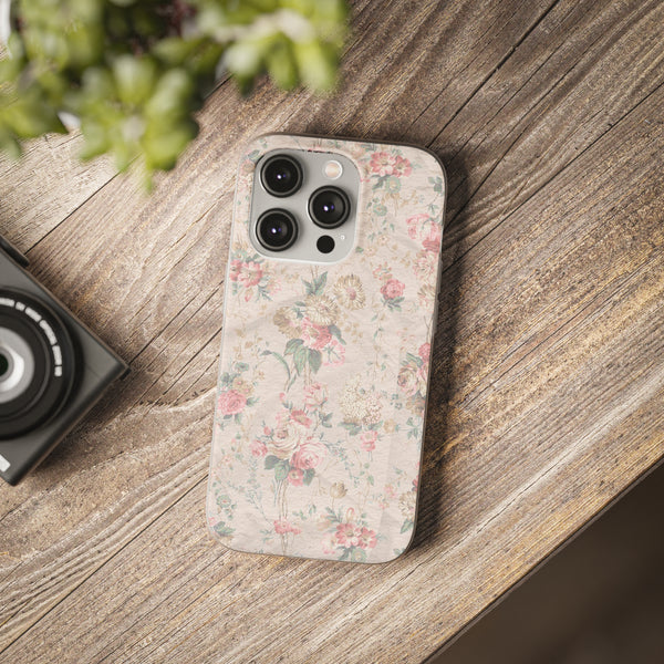 Flexible Phone Case in Romantic Floral Print - Beige, Neutral Tones