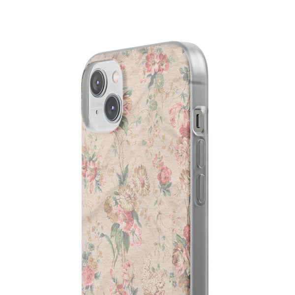 Flexible Phone Case in Romantic Floral Print - Beige, Neutral Tones