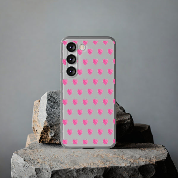 Flexible Phone Case - Preppy Hearts Watercolor Pink - Clear Shell pink Hearts - your case color will show through