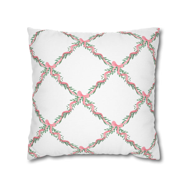 Watercolor Lattice Floral Bow Pink, Throw Accent Pillow Cover with Zip Closure - Cover Only - Insert not included - teen, tween, dorm room